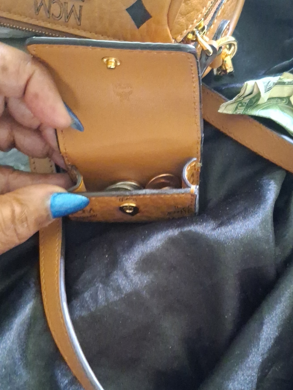MCM Cognac Visetos Leather Chain Shoulder Bag, Small Coin Purse Attached - Picture 10 of 10